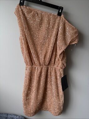 Olia Sequin One-Shoulder Cocktail Dress in Nude homecoming small lined